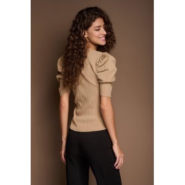 Knitted Blouse with Puffy Sleeves