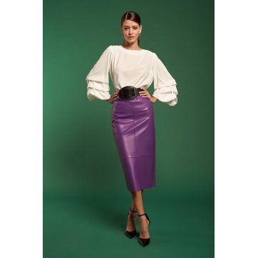 DEJAVÚ Leather Skirt with Front Split